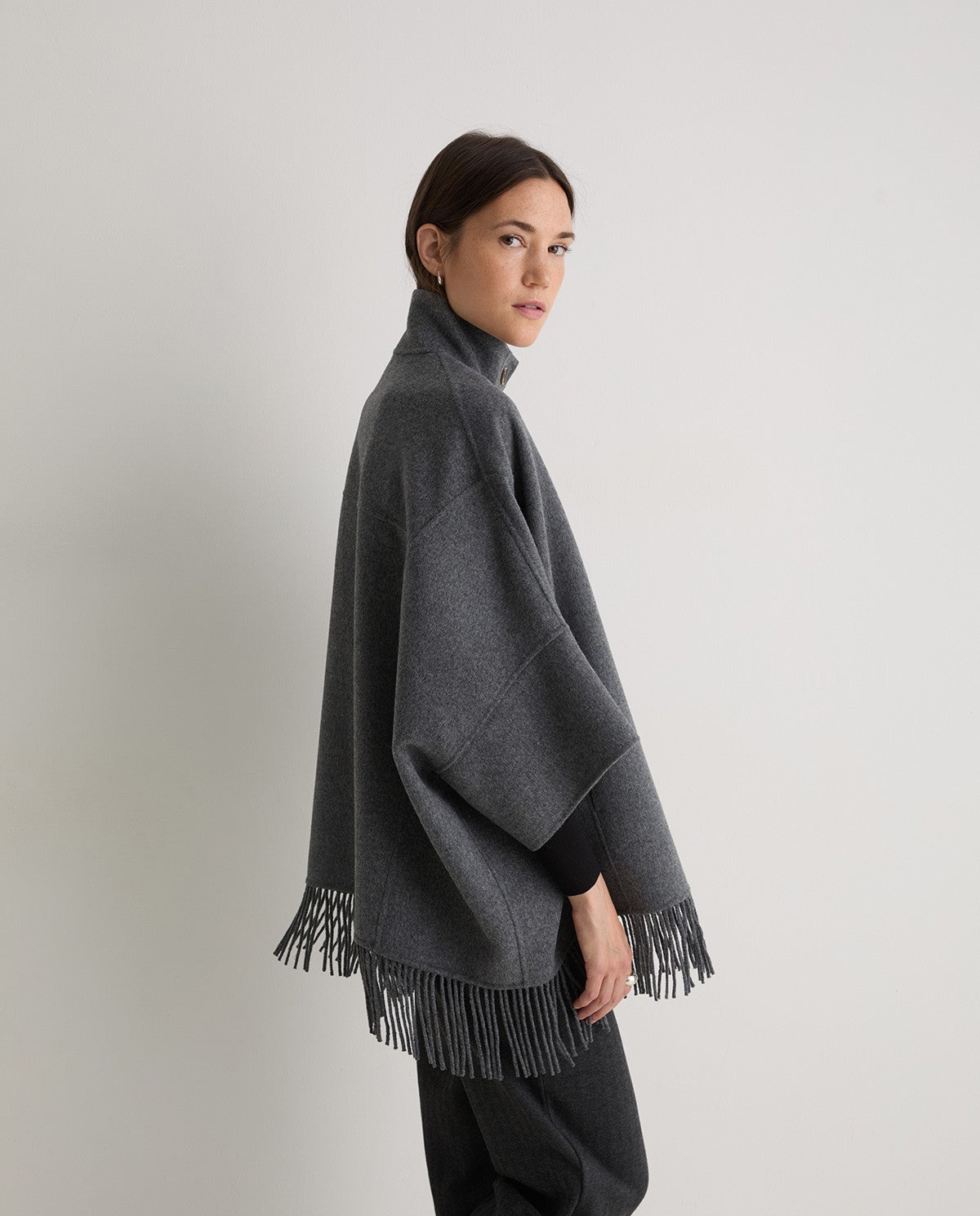 Handmade wool-blend fringed cape - AVAILABLE IN BLACK