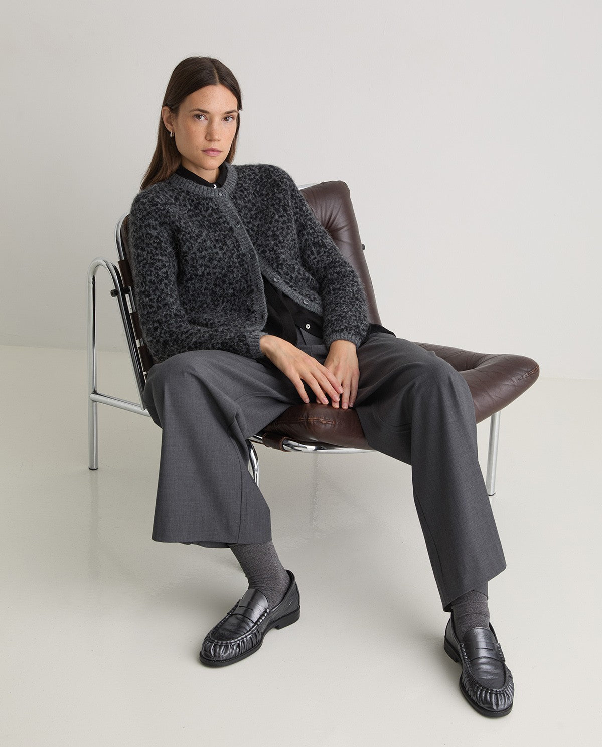 Grey leopard-print cardigan