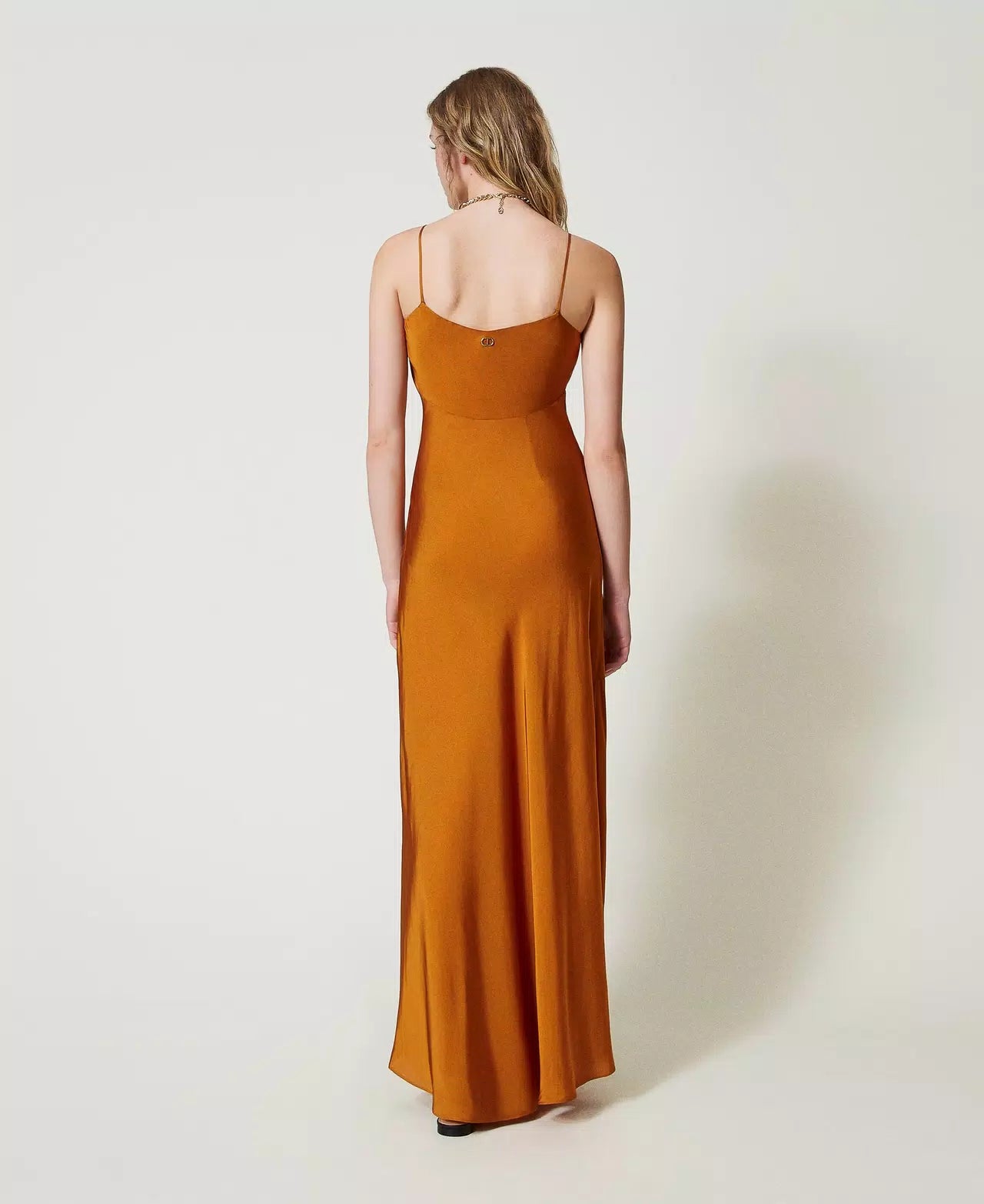 Long satin dress with thin shoulder straps