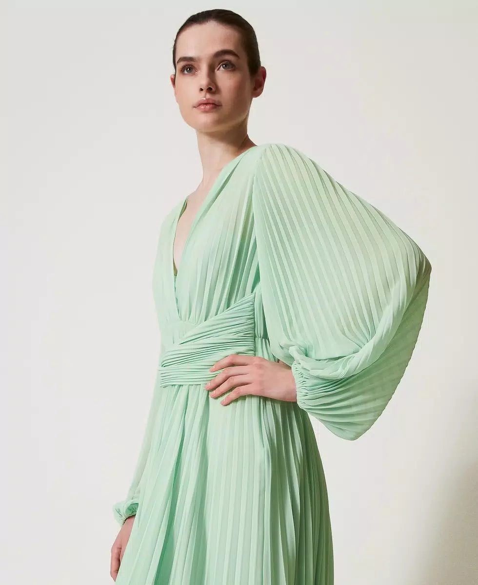 Long pleated georgette dress