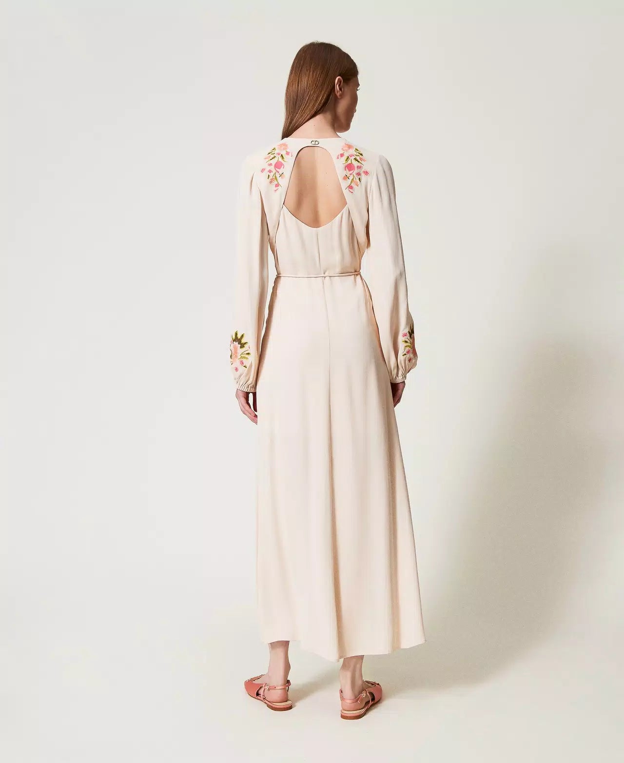 Long dress with floral embroidery