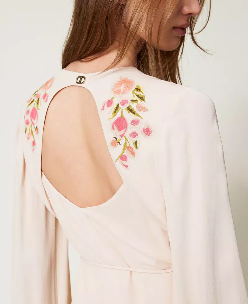 Long dress with floral embroidery