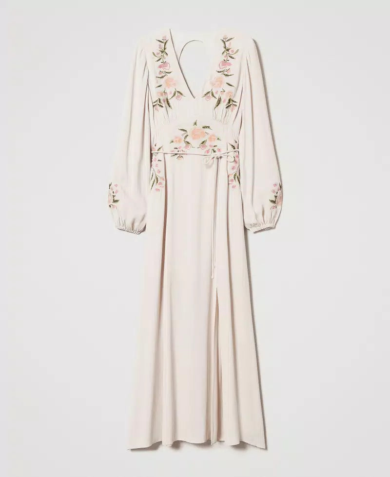 Long dress with floral embroidery
