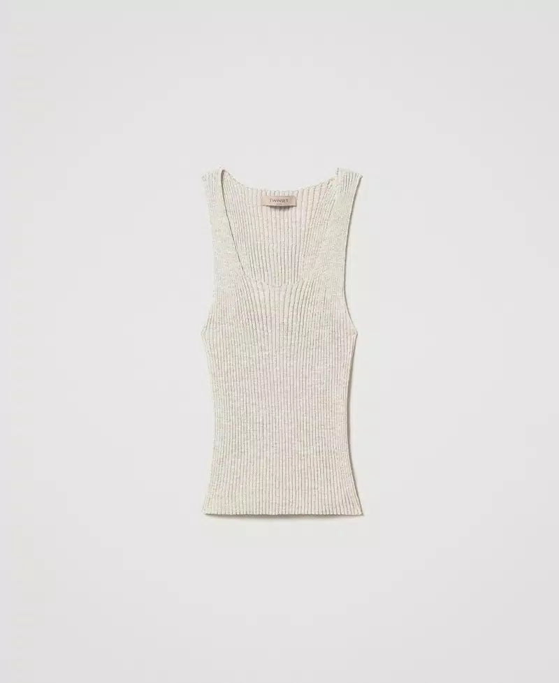 Linen blend knit top