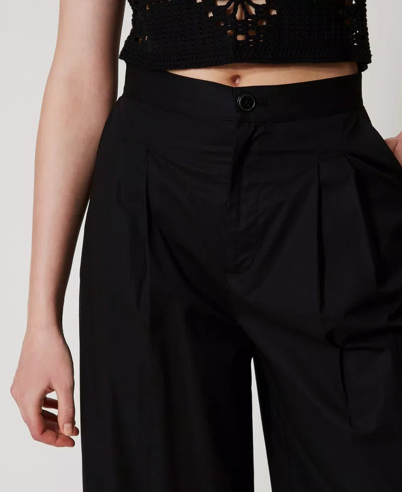 Wide-leg poplin trousers