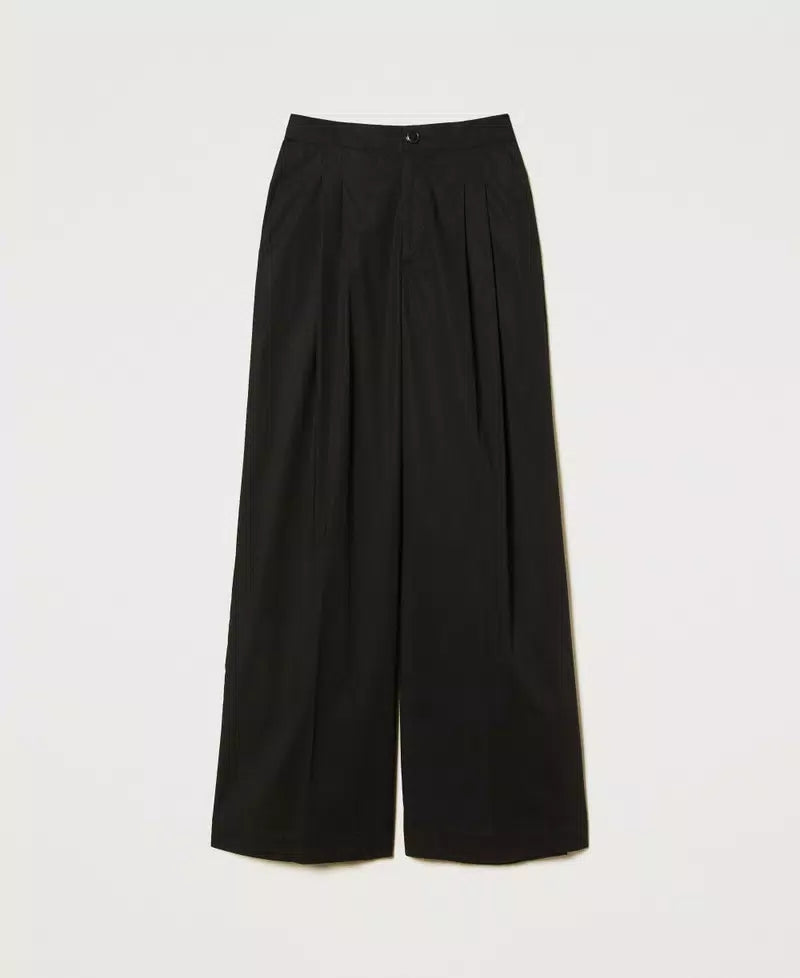 Wide-leg poplin trousers