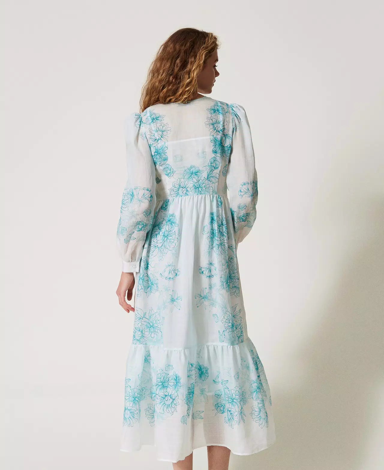 Long floral ramie dress