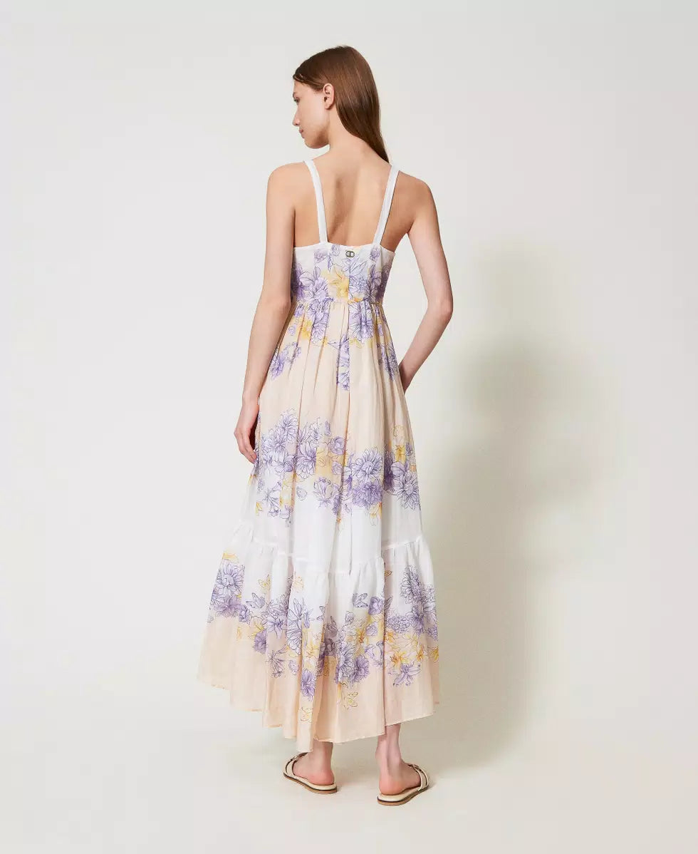 Long floral ramie bustier dress