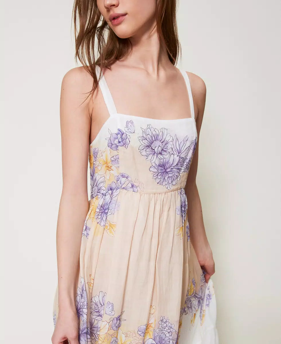Long floral ramie bustier dress