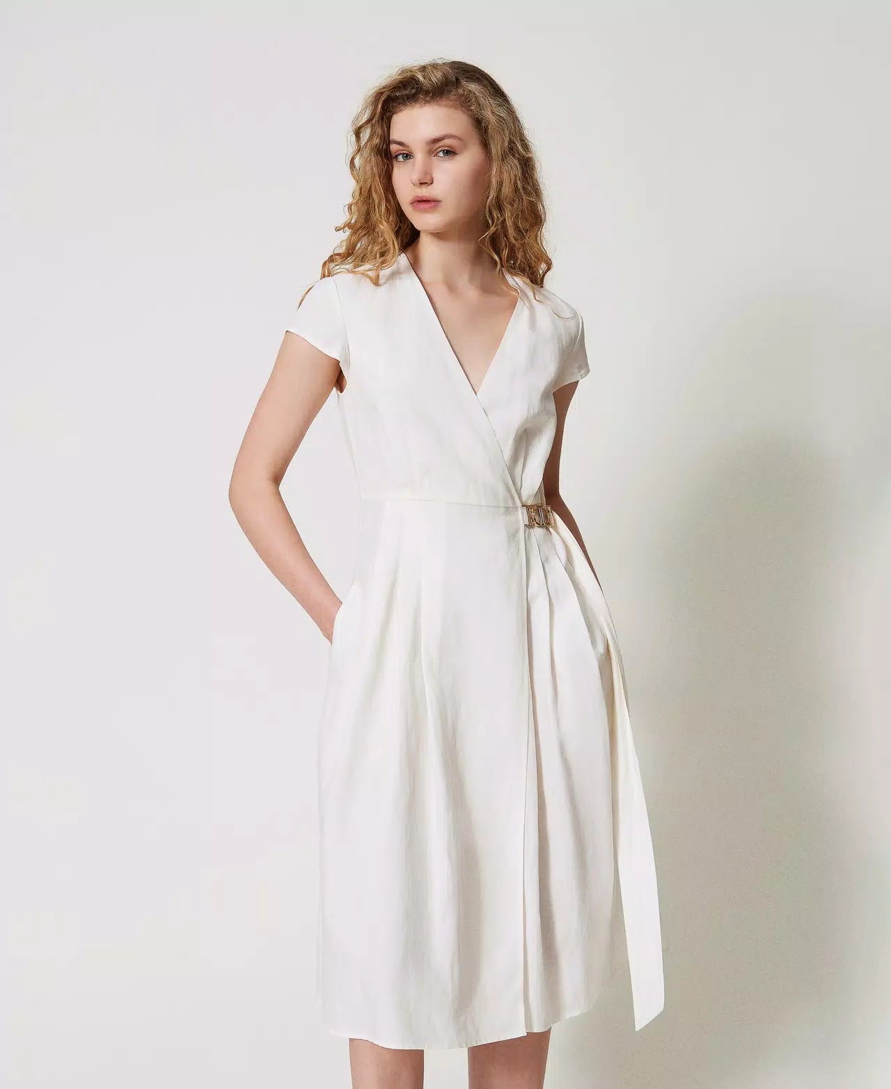 Linen-blend midi dress