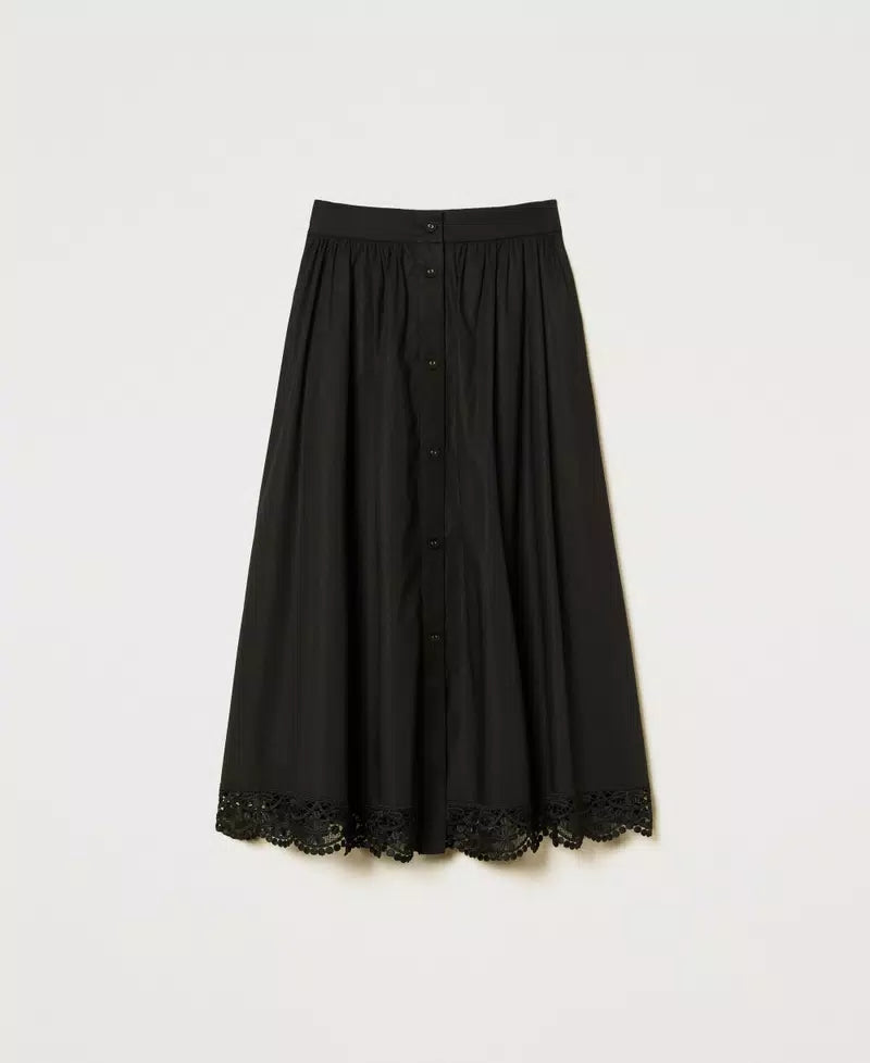 Long poplin skirt with lace