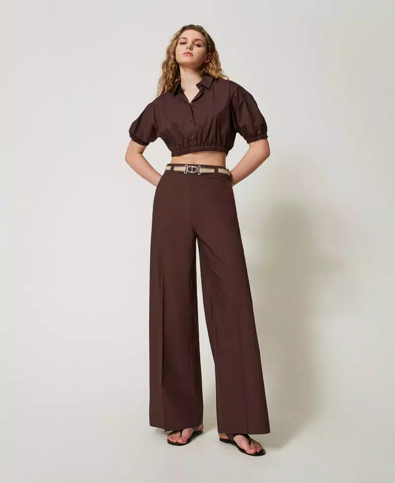 Palazzo trousers in poplin with belt