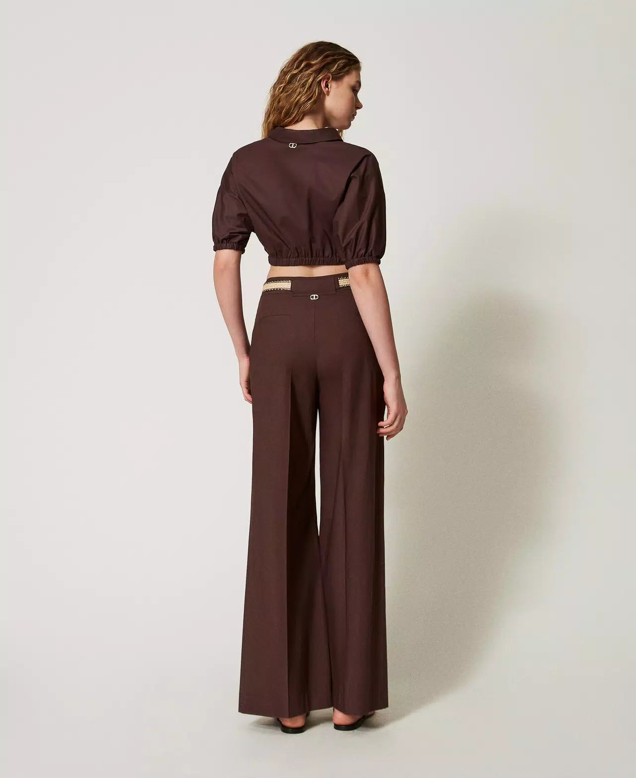 Palazzo trousers in poplin with belt