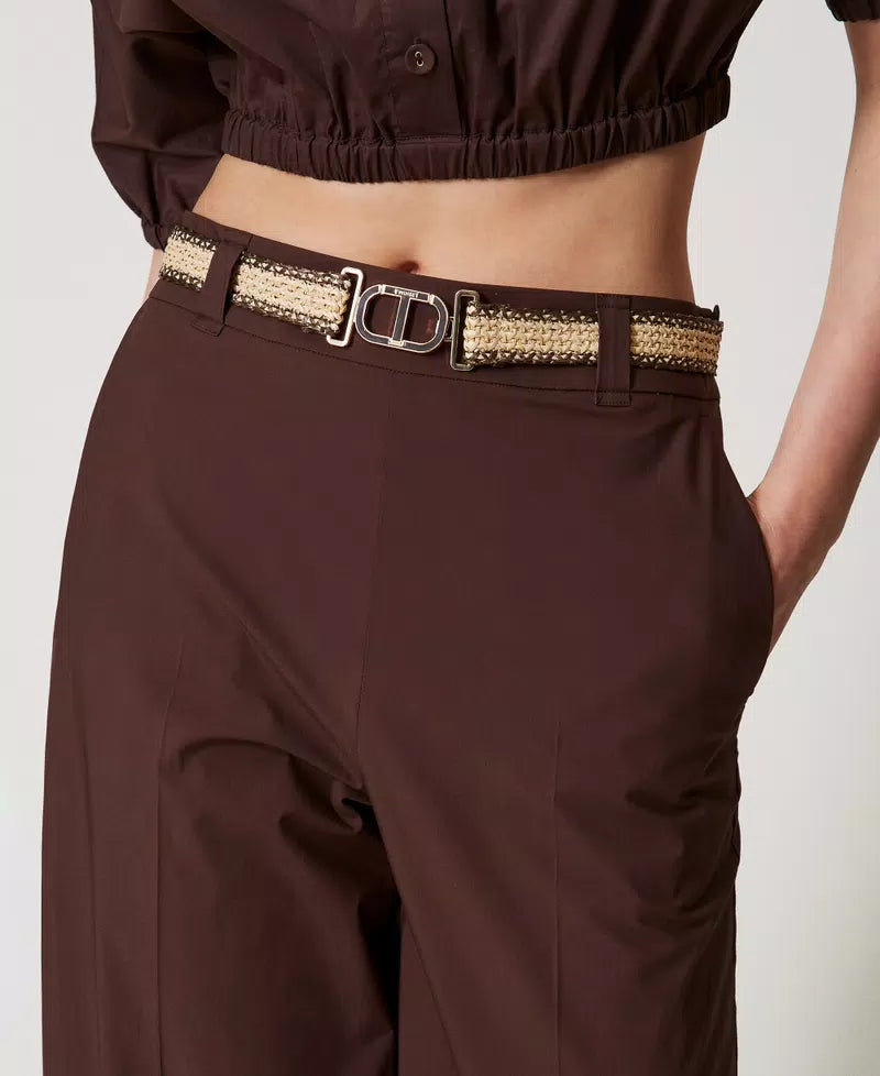 Palazzo trousers in poplin with belt