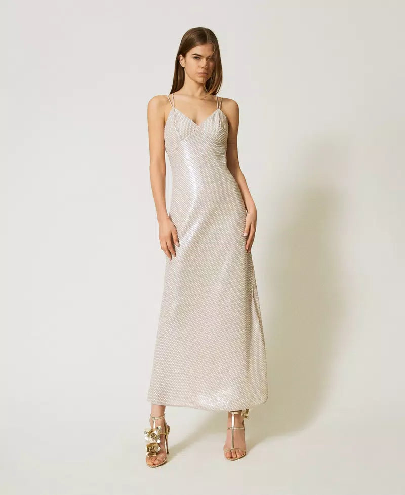 Long dress with sequin embroidery