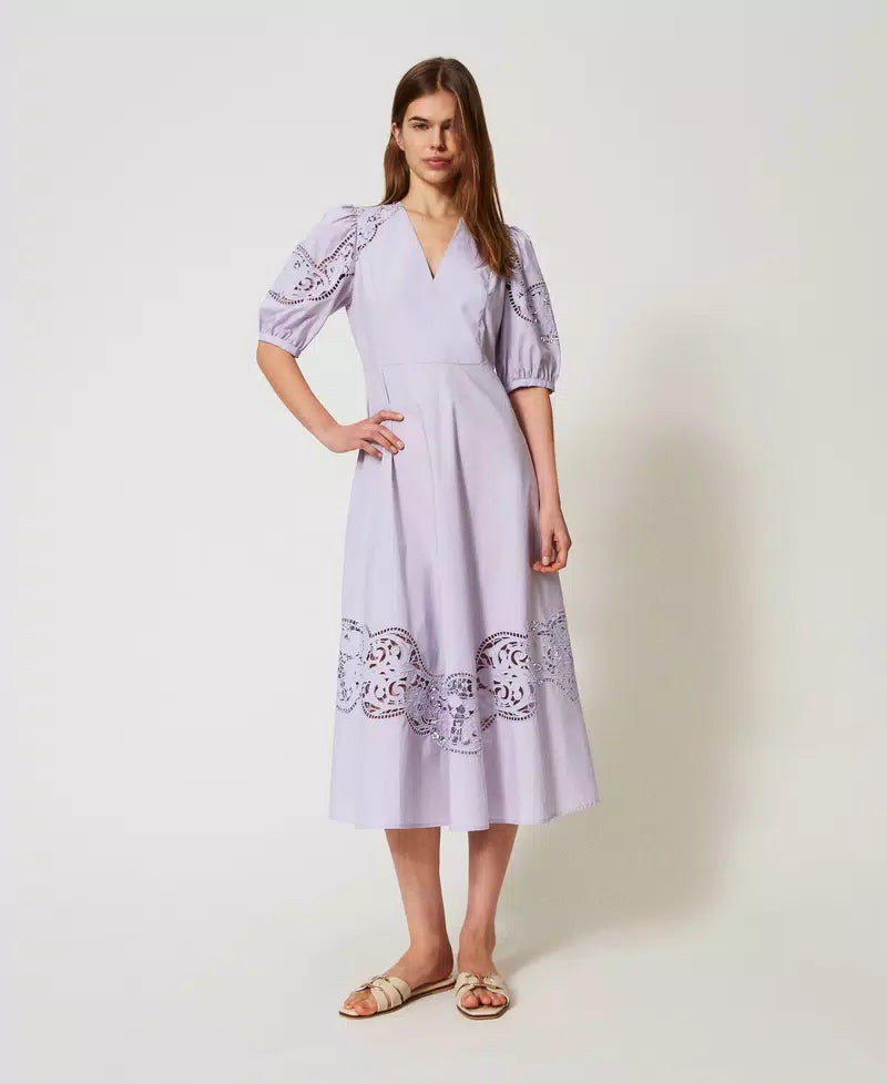 Long dress in broderie anglaise poplin
