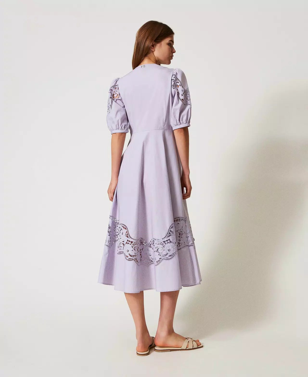 Long dress in broderie anglaise poplin