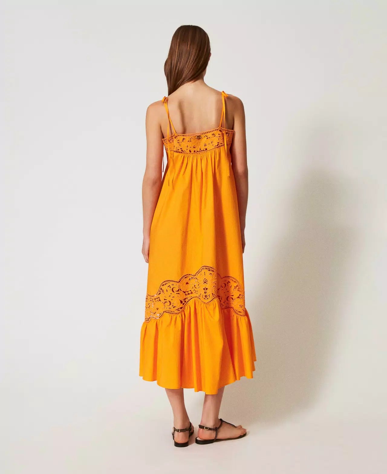 Long dress in broderie anglaise poplin