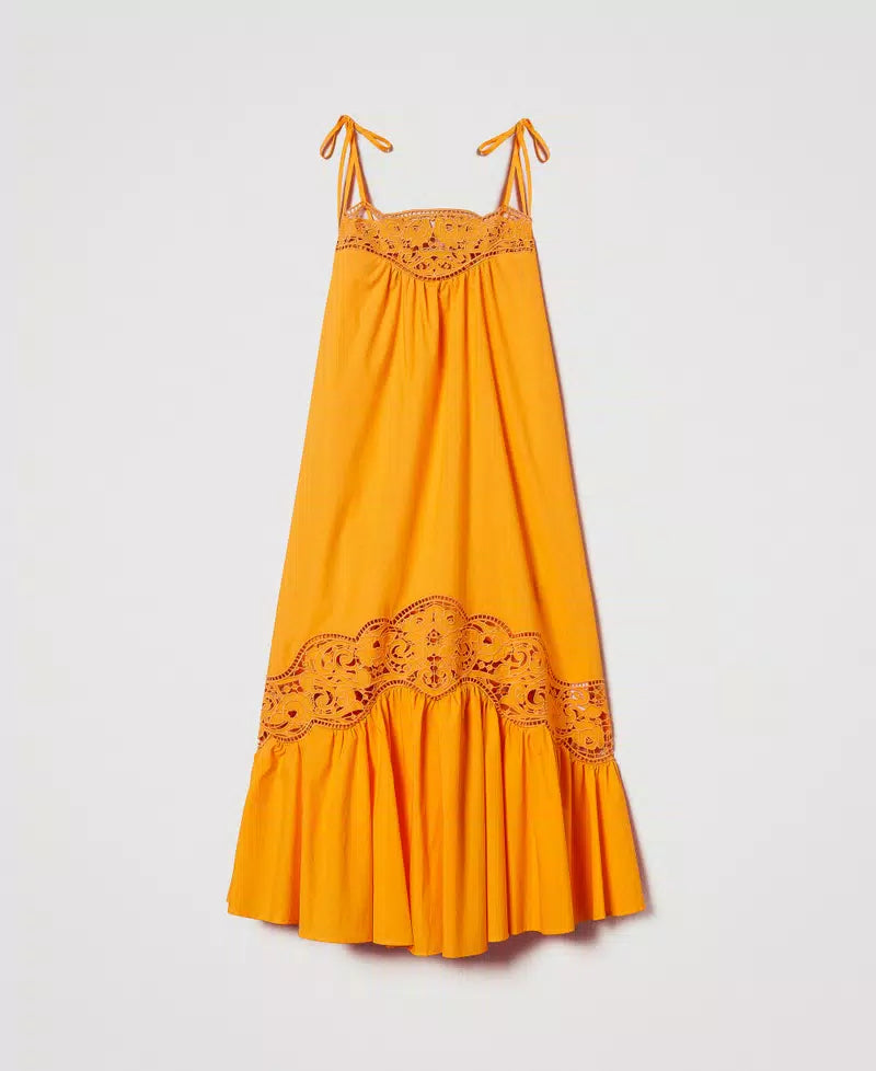 Long dress in broderie anglaise poplin