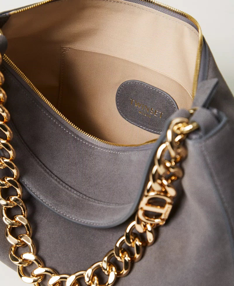 'Liliane' medium suede bag melange grey