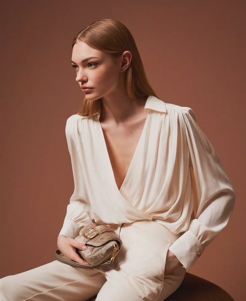 Crêpe de Chine bodysuit with gathering