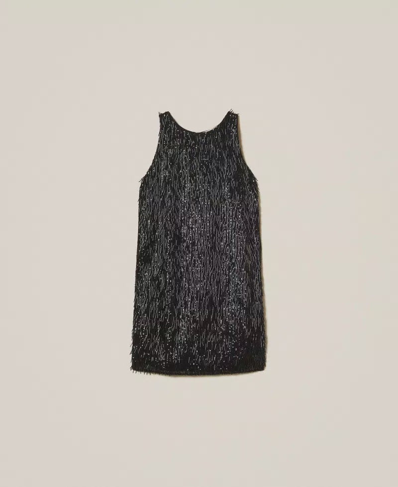 Short dress with sequin fringes