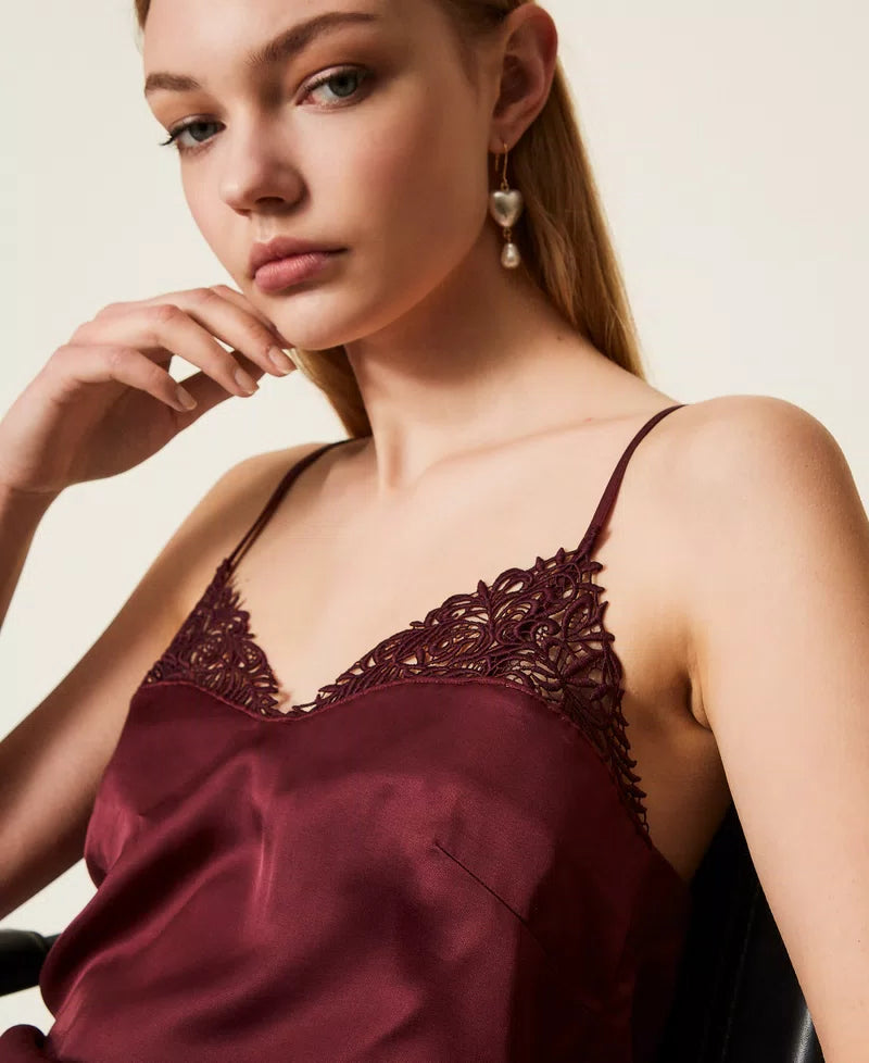 Satin top with lace