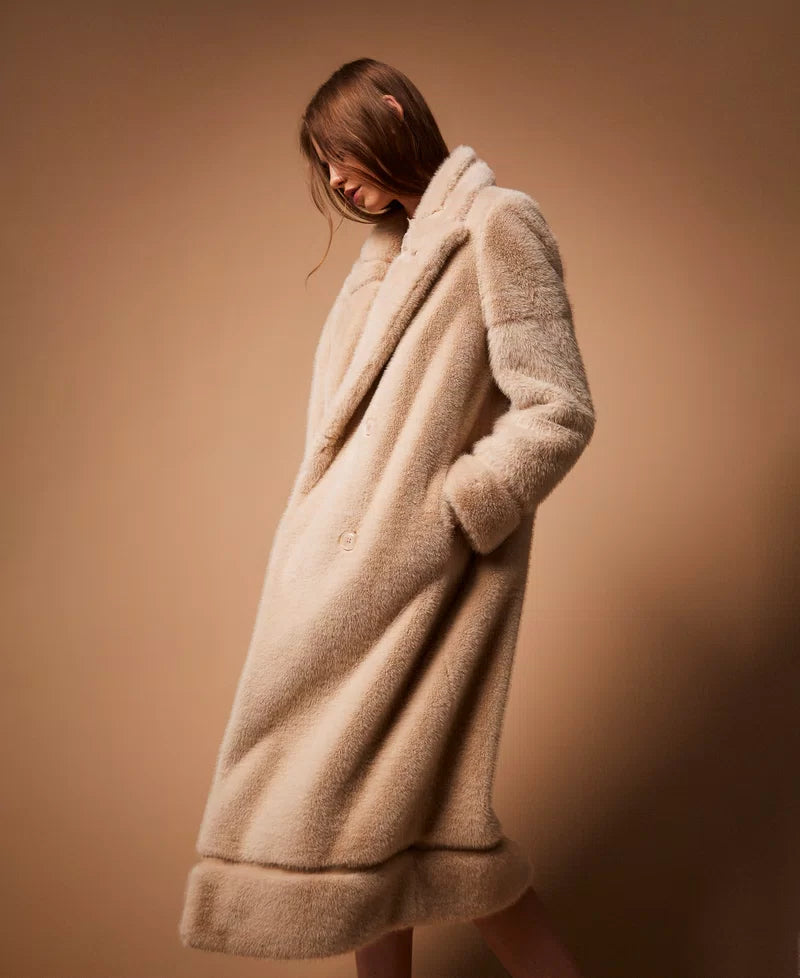 Double-breasted faux fur coat