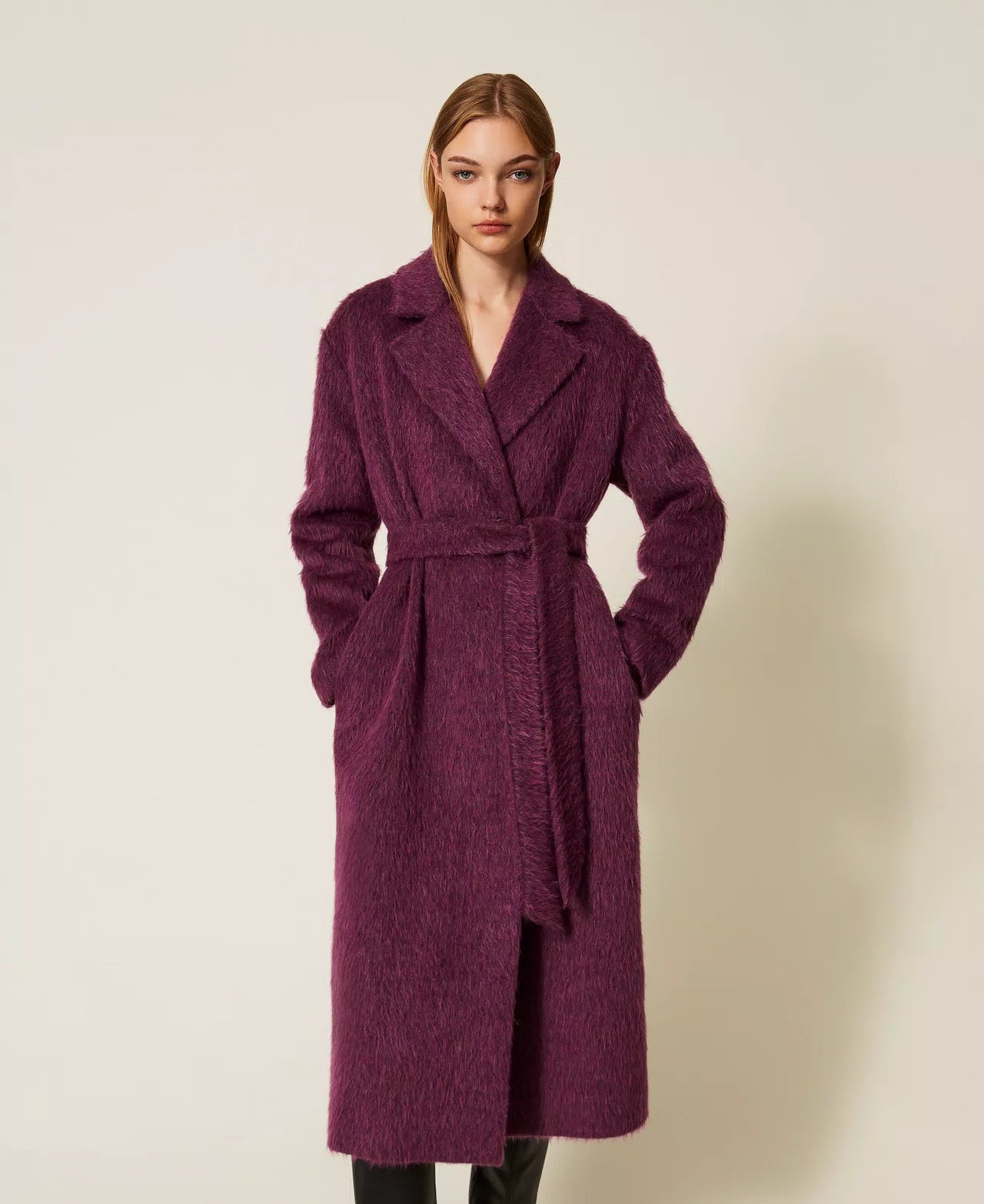Double-breasted wool blend coat