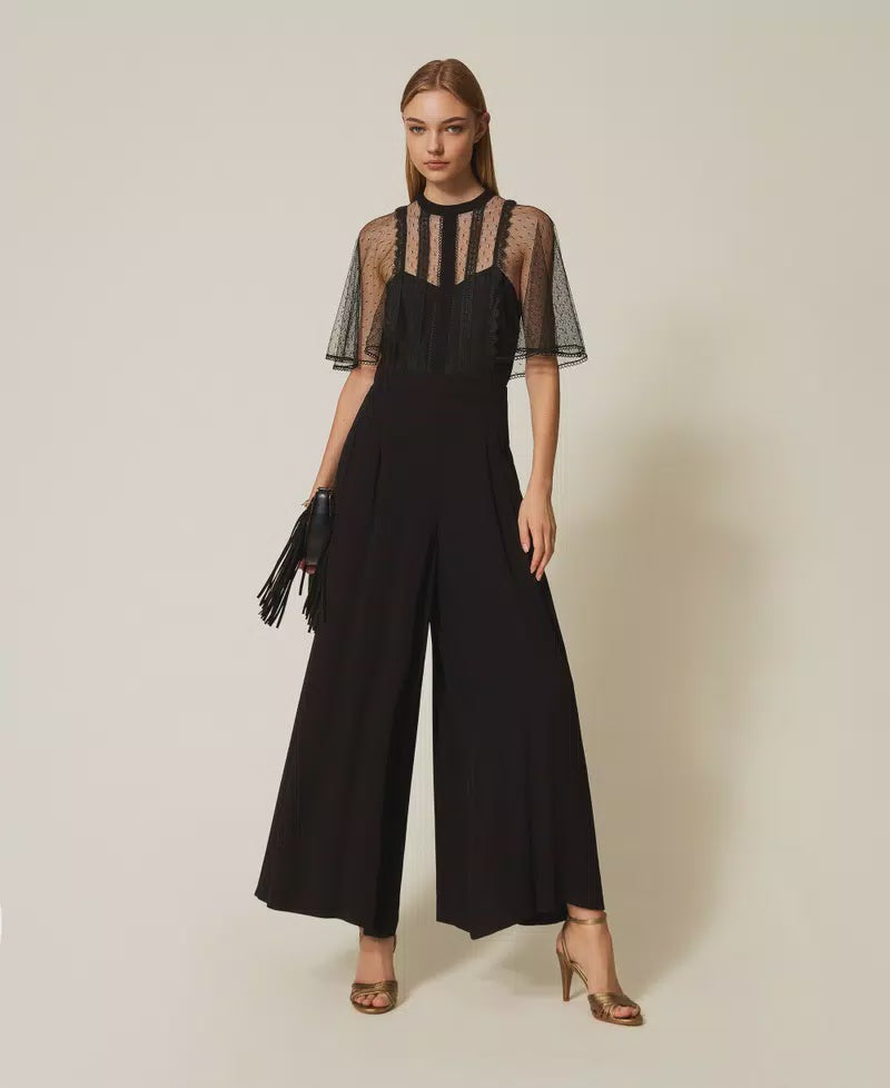 Crêpe and plumetis tulle jumpsuit