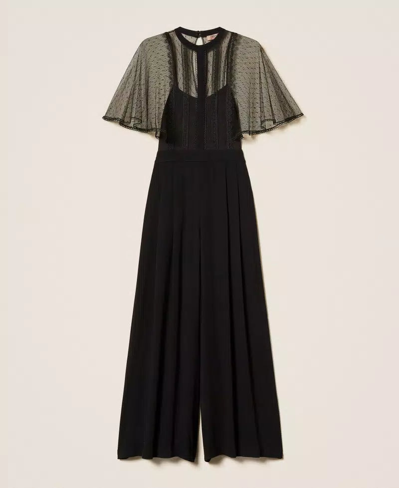 Crêpe and plumetis tulle jumpsuit
