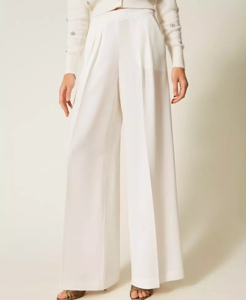Wide leg crêpe trousers white