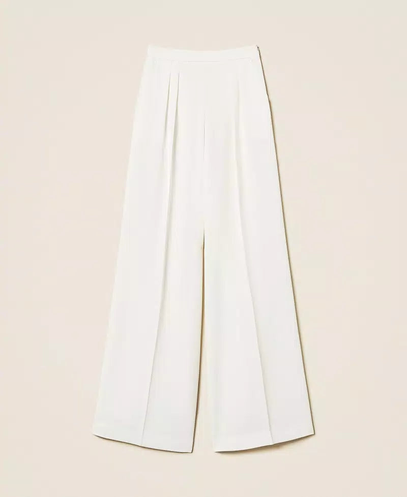 Wide leg crêpe trousers white