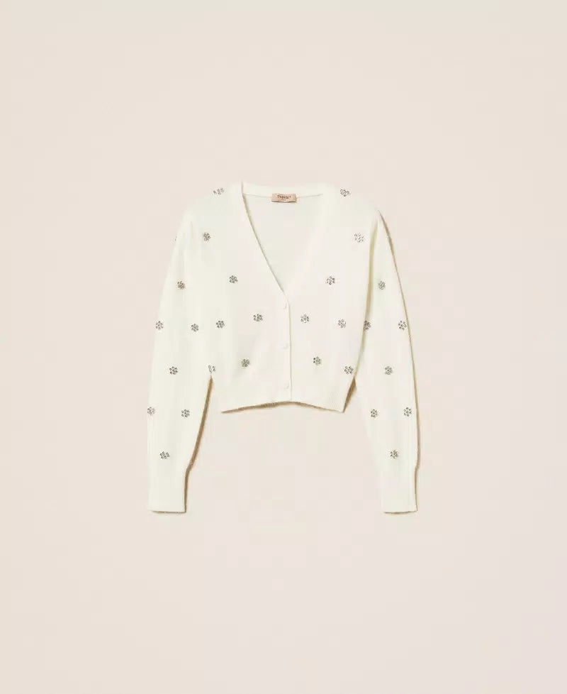 Angora blend cardigan with embroidery