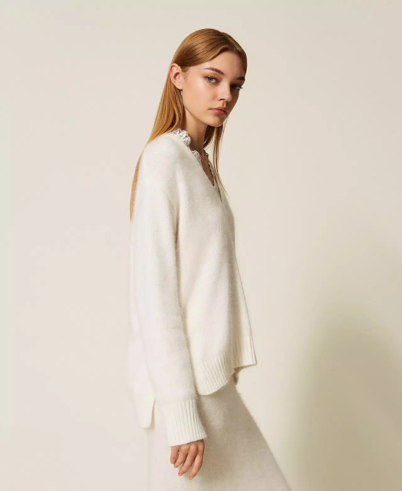 Angora blend jumper with lace