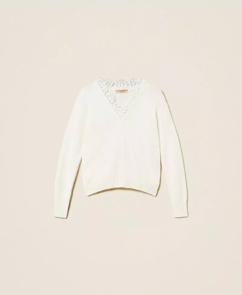 Angora blend jumper with lace