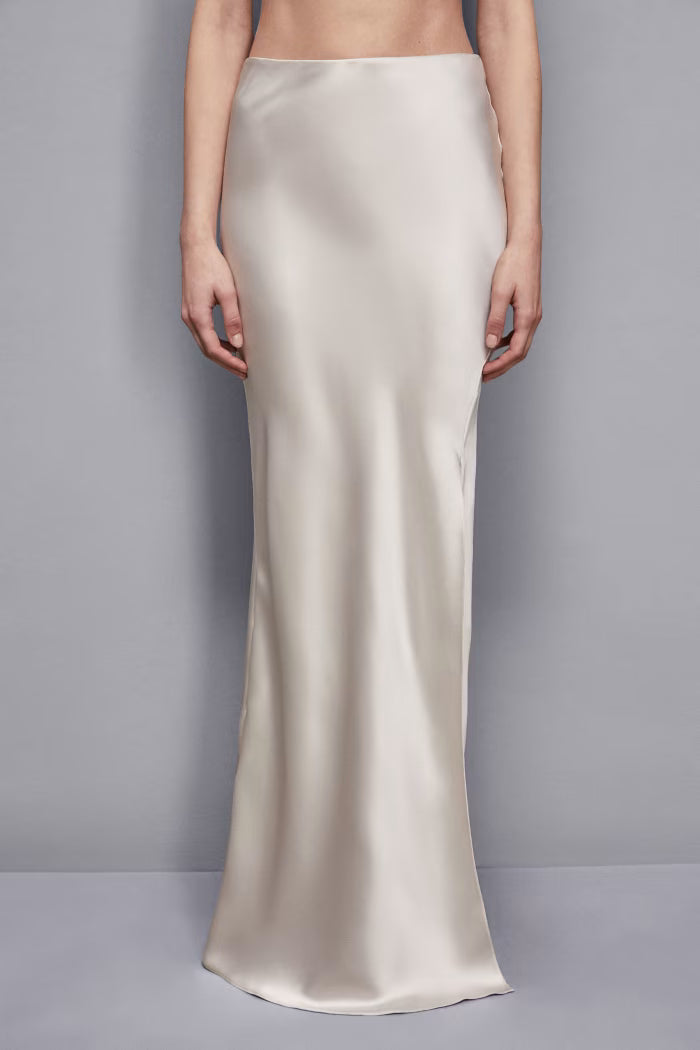 Long satin skirt with slit