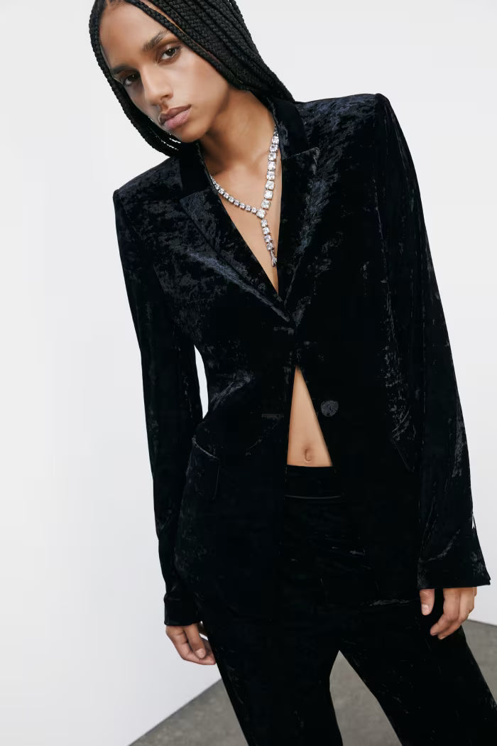 "ESSENTIAL" velvet blazer black