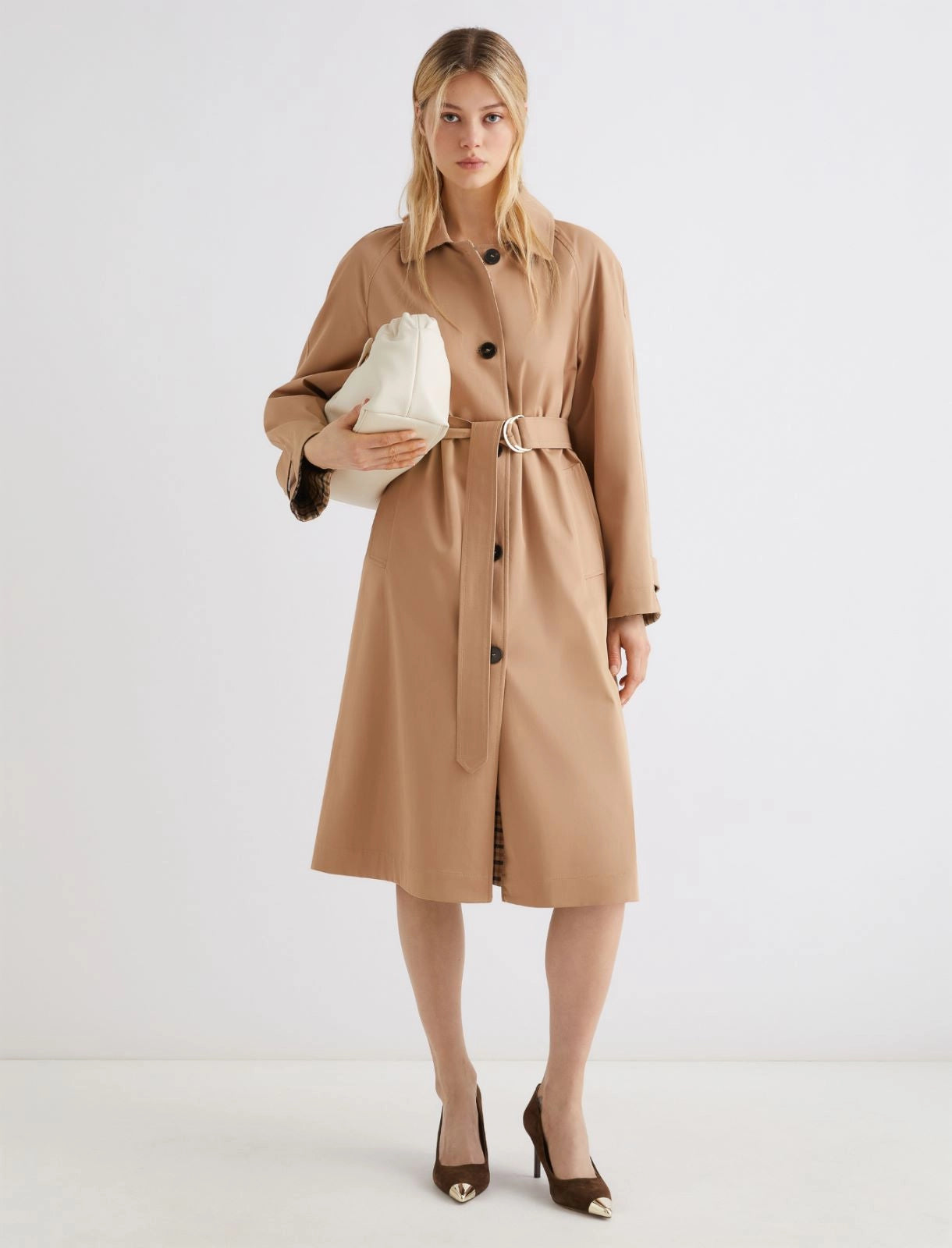 Stretch gabardine reversible trench coat