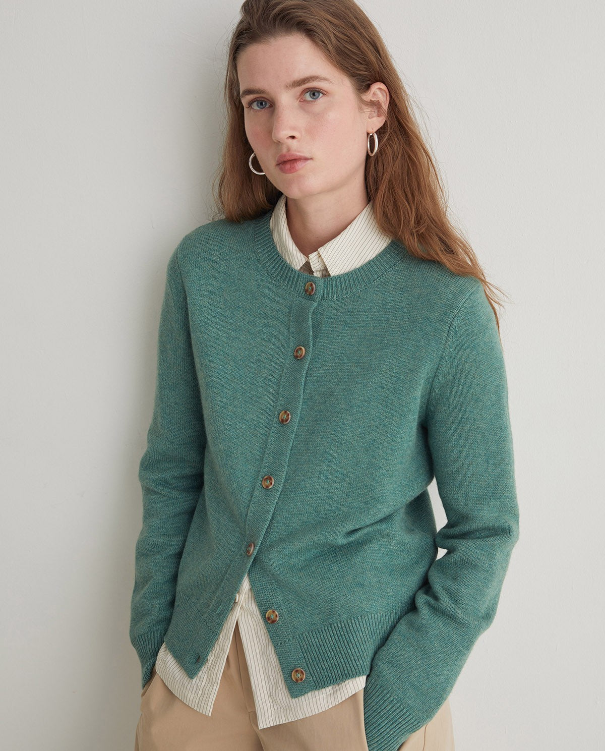 Green chunky-texture wool-blend cardigan
