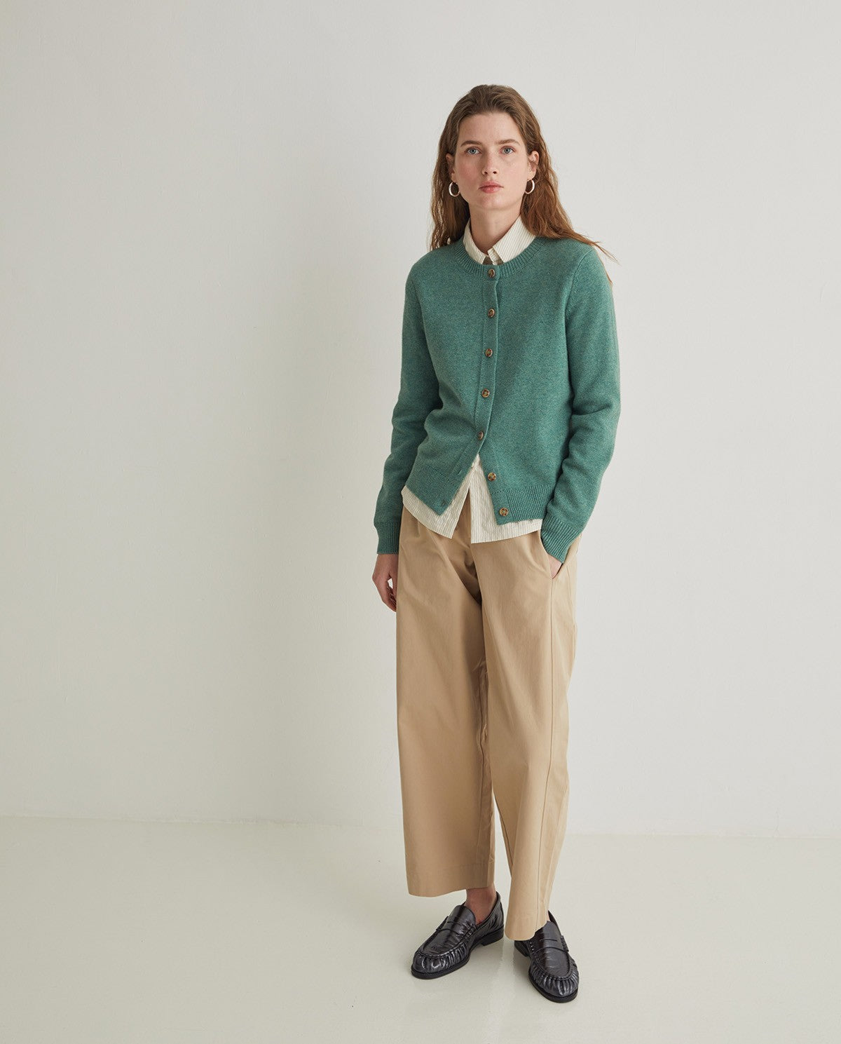 Green chunky-texture wool-blend cardigan