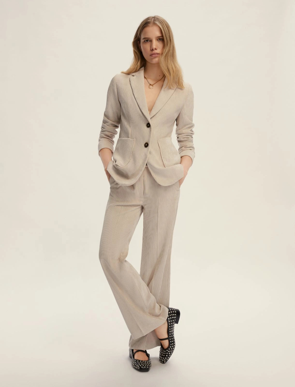 Straight-fit velvet trousers - OFF WHITE