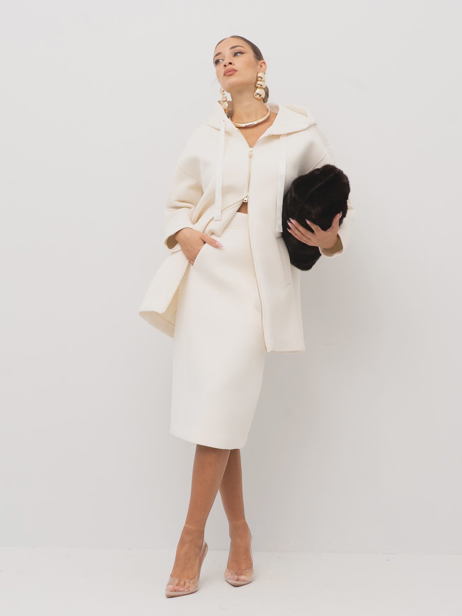 Midi hooded scubajacket