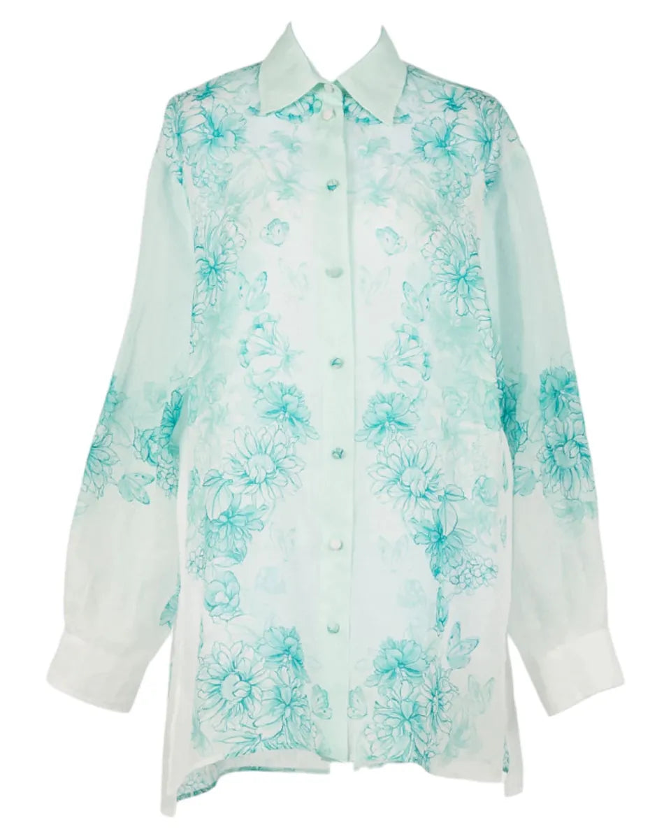 Ramie long sleeve floral shirt