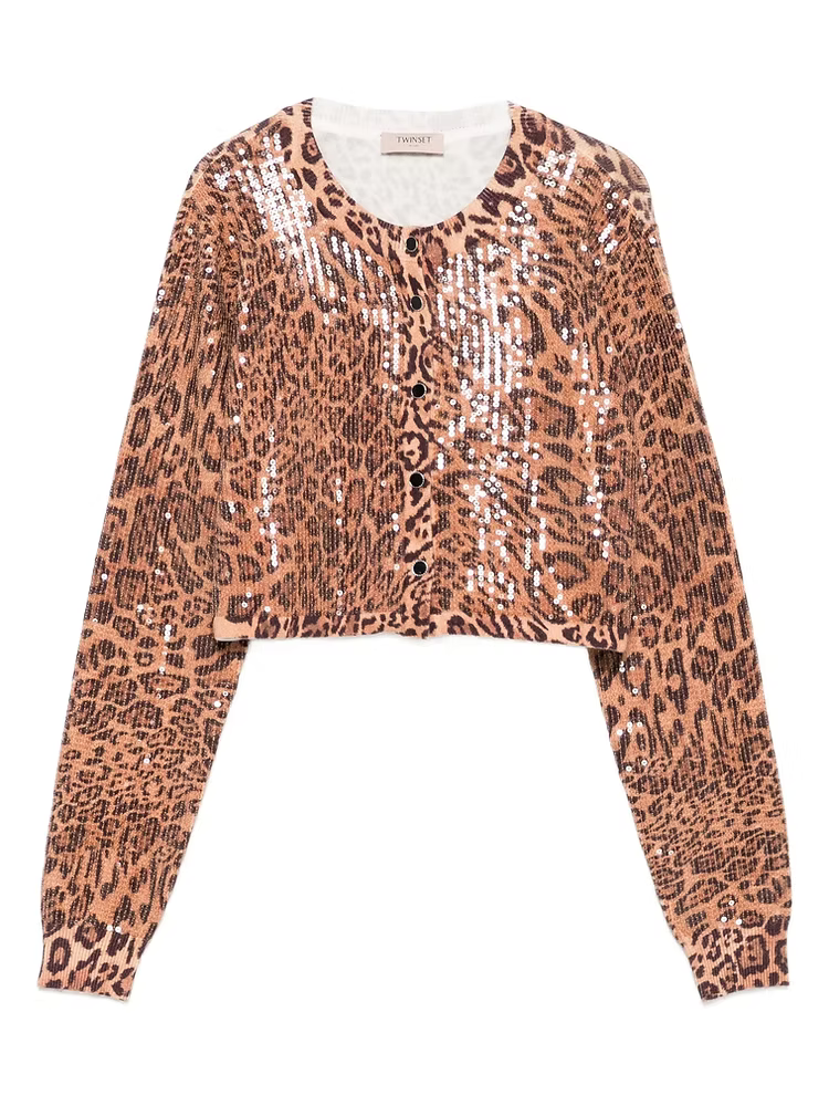 Animal print cardigan with sequins