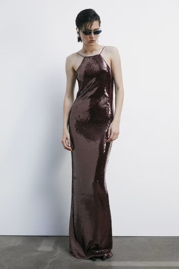 Long Tulle Dress with Sequins