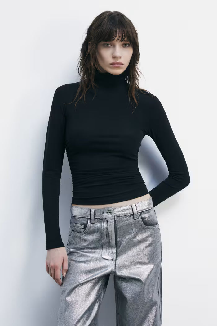 Turtleneck stretch jersey with draping