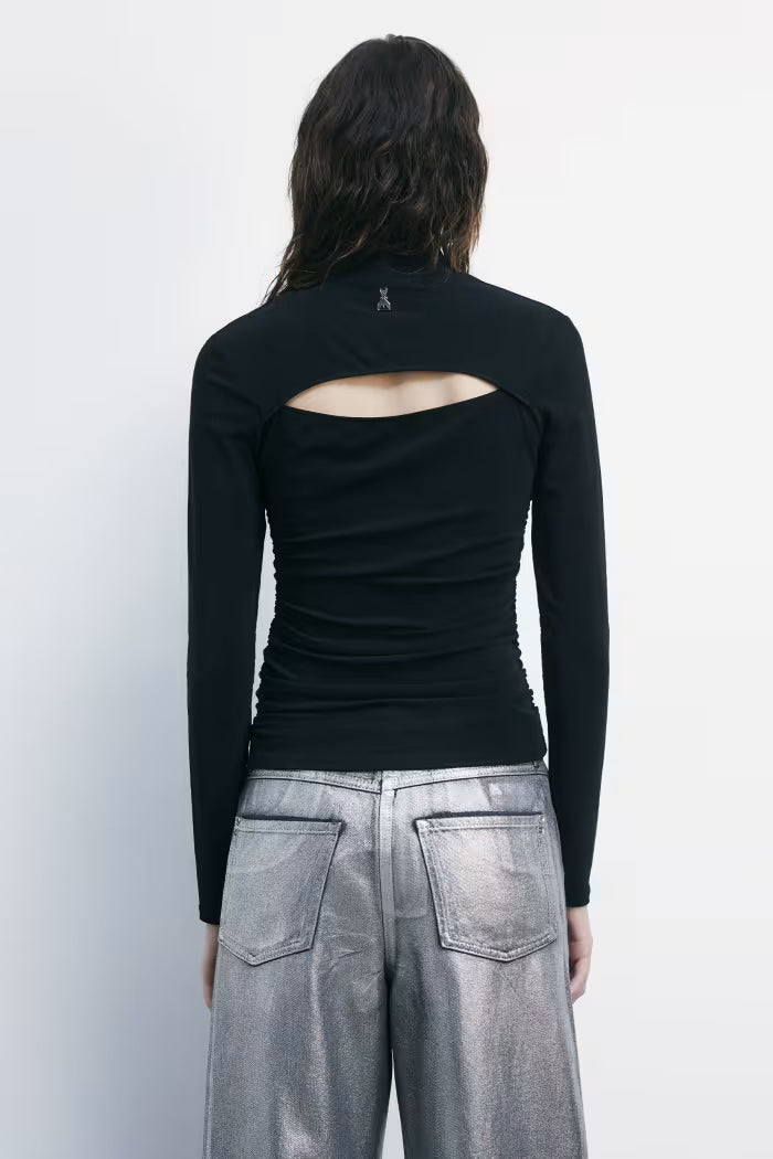Turtleneck stretch jersey with draping