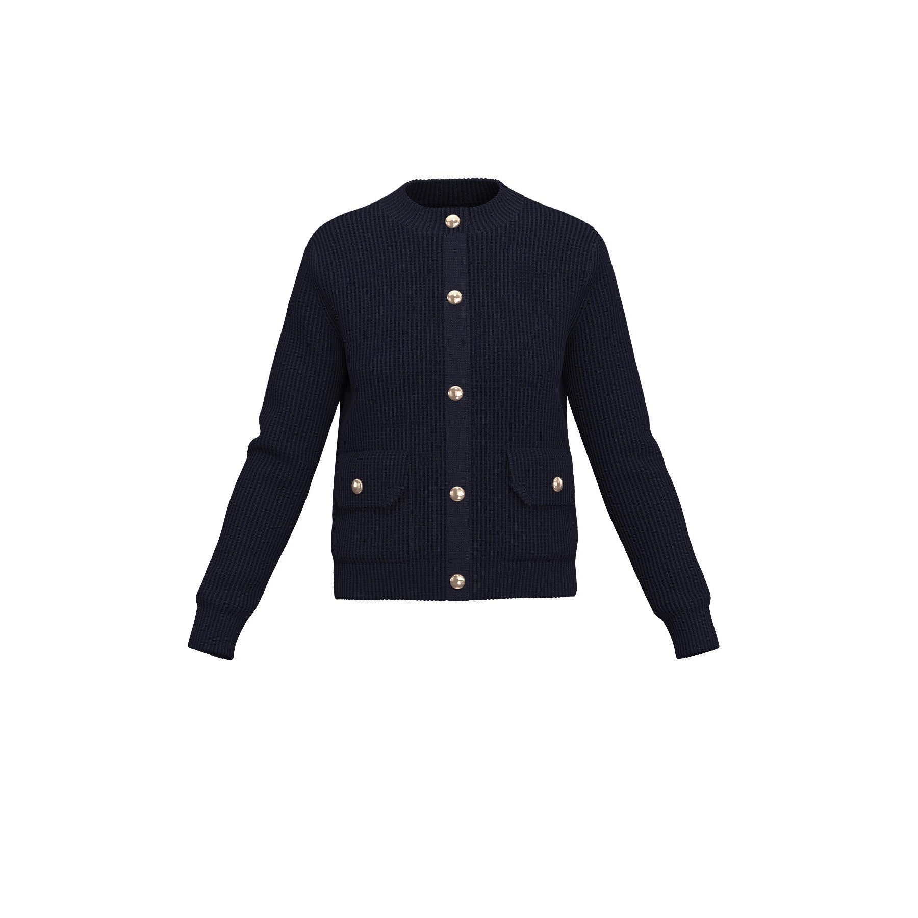 Navy knit cardigan with golden buttons