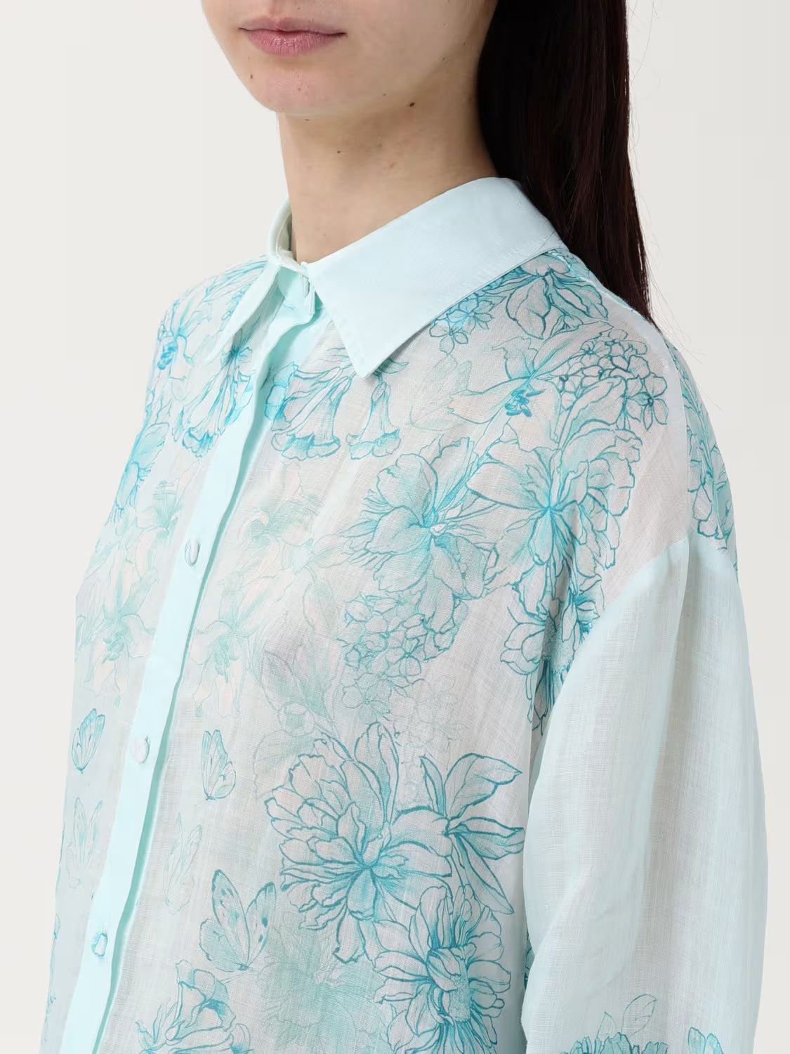Ramie long sleeve floral shirt
